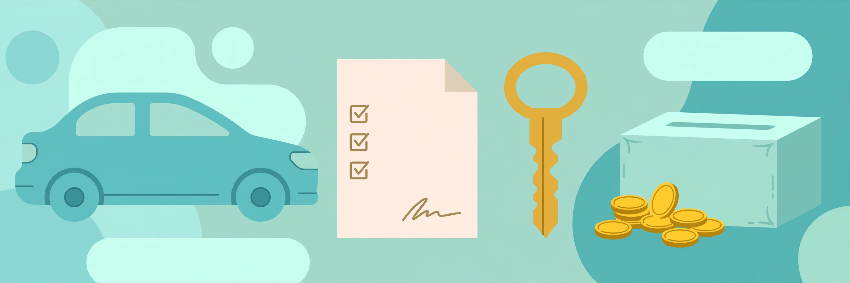 Car with a key and a signed contract, representing the lease versus buy decision