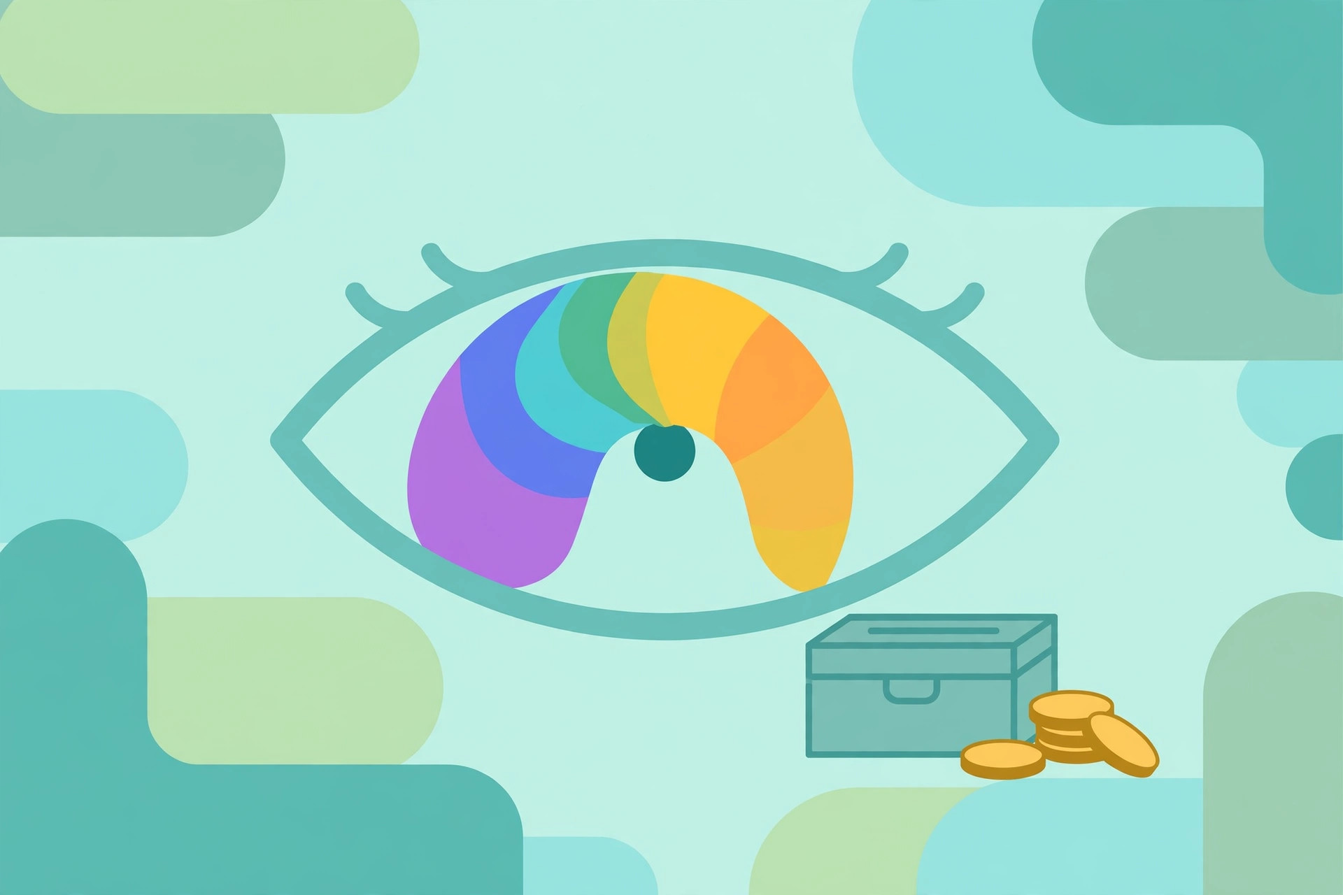 Human eye with a rainbow color spectrum across the iris