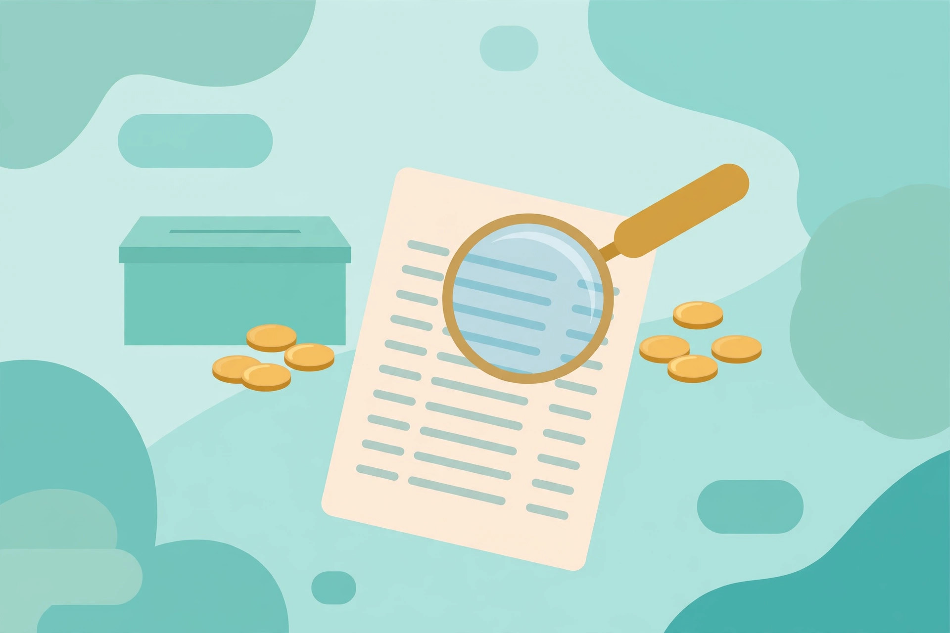 Magnifying glass over a fee document highlighting closing cost line items