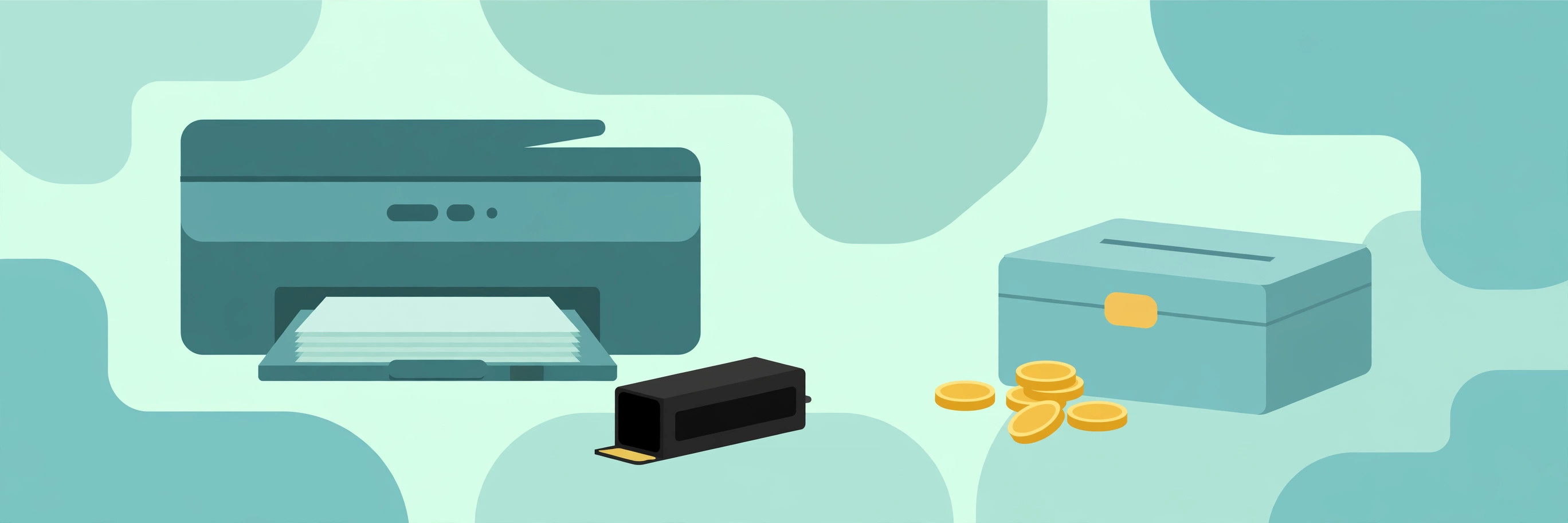 A printer loaded with a black ink cartridge printing pages