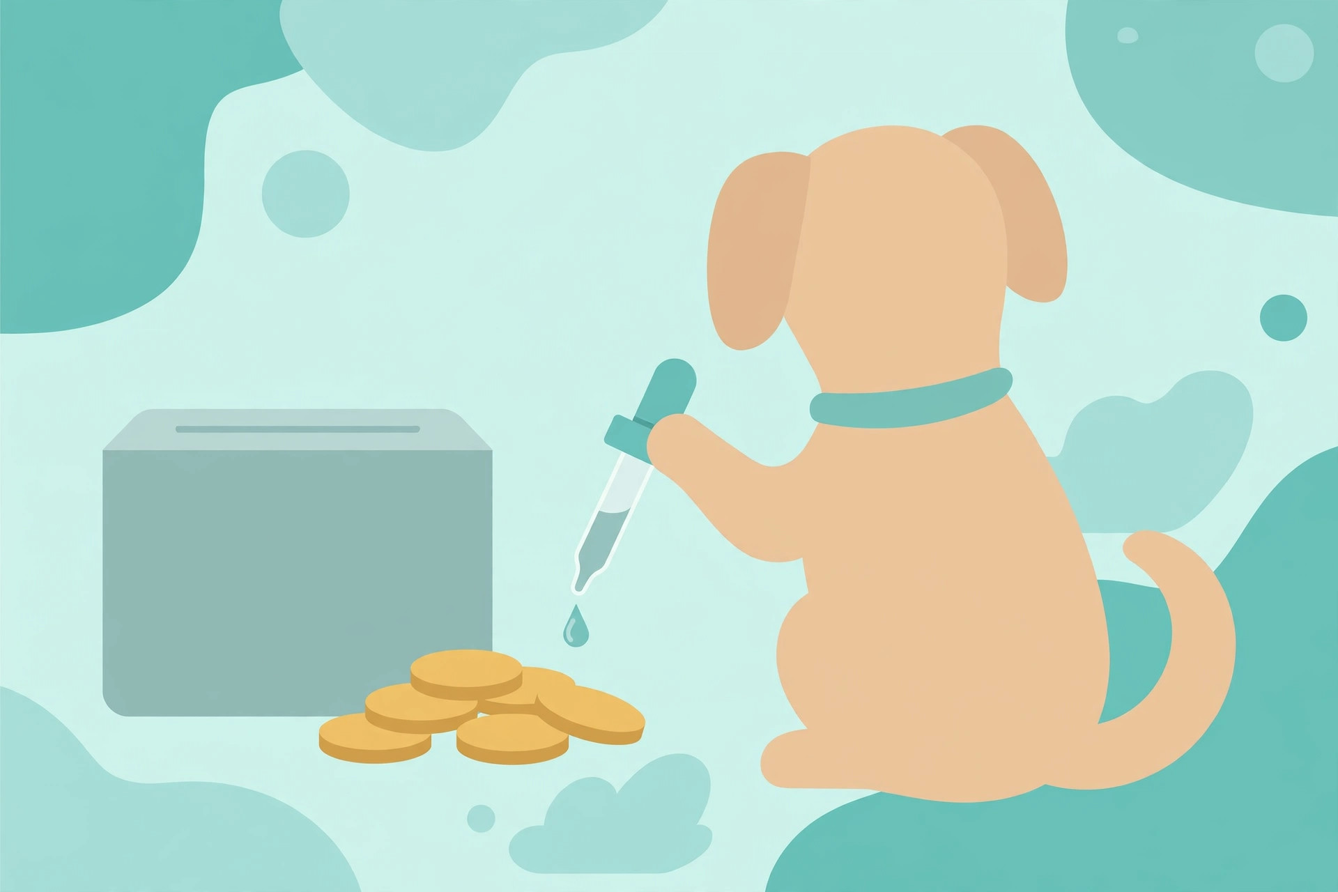 Dog beside a medicine dropper on a table