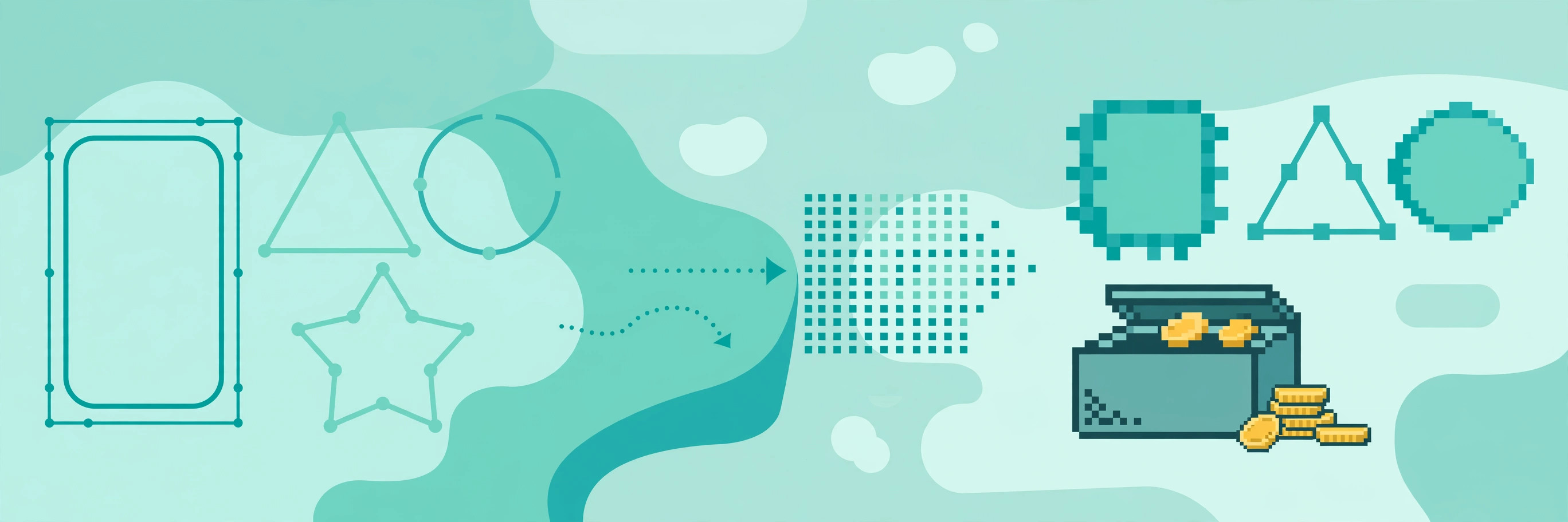 Smooth vector shapes converting into pixel-based raster graphics