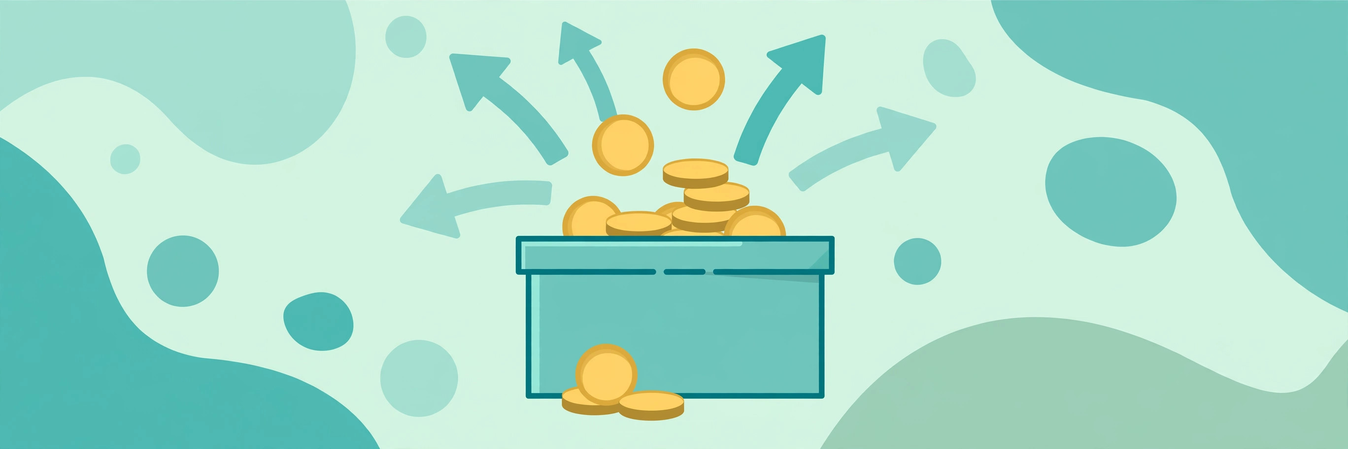 Gold coins with dividend arrows on a dark background