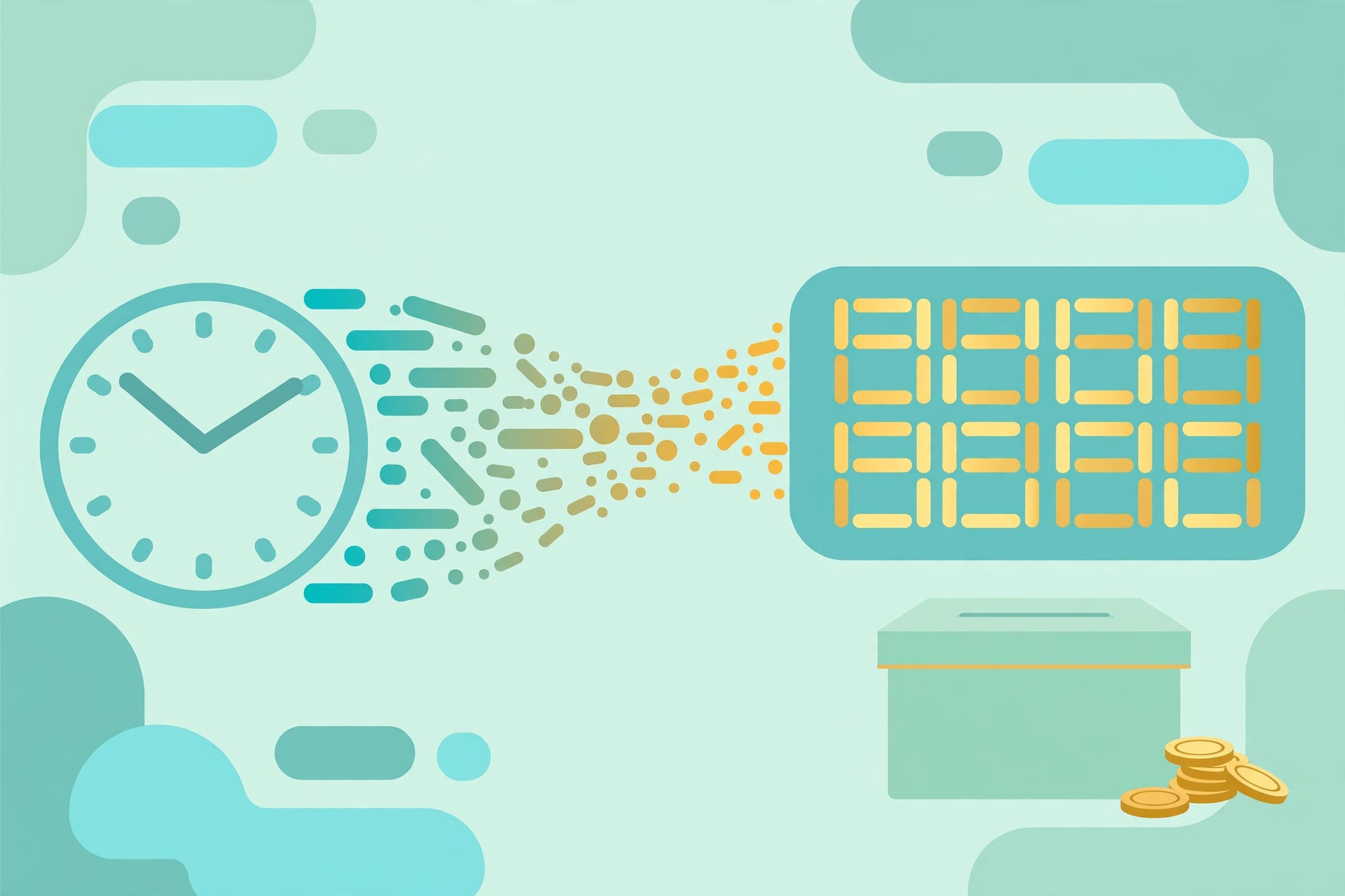 A clock face with numbers converting into digits
